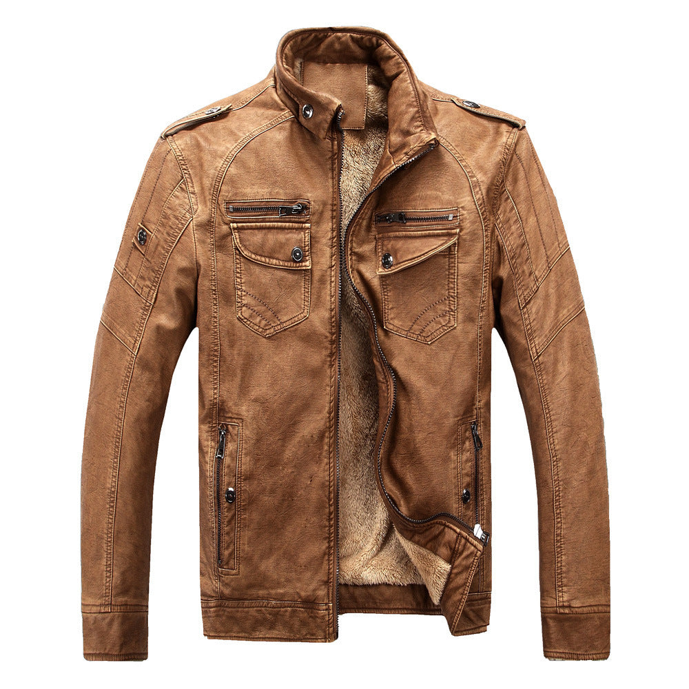 Herren Lederjacke im Retro-Look mit Stehkragen