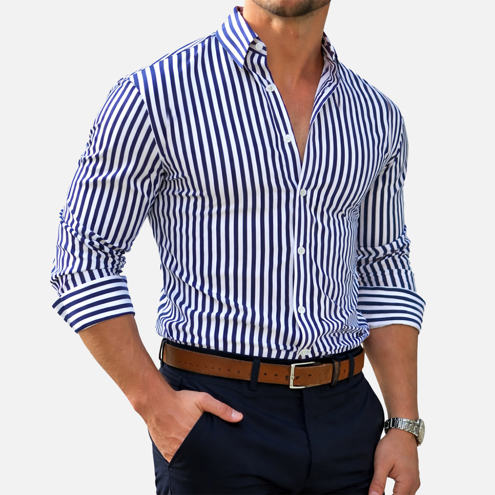 Herren Hemd mit Vertikalstreifen | Slim Fit Langarmhemd | Strukturierter Kragen | Gepflegter Alltagslook