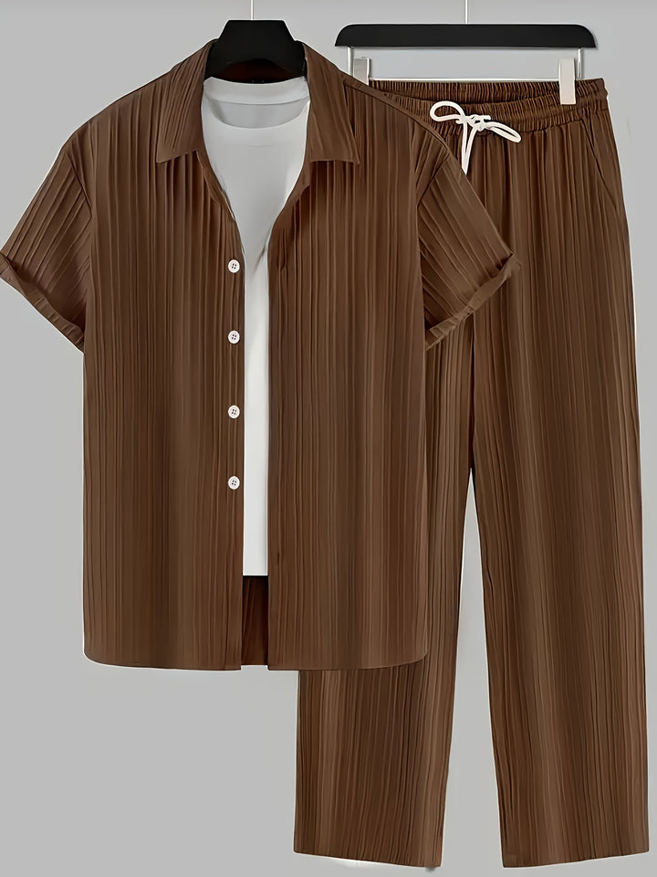 SwissFellas Herren Zweiteiler-Set mit Kurzarmhemd und Hose, reguläre Passform