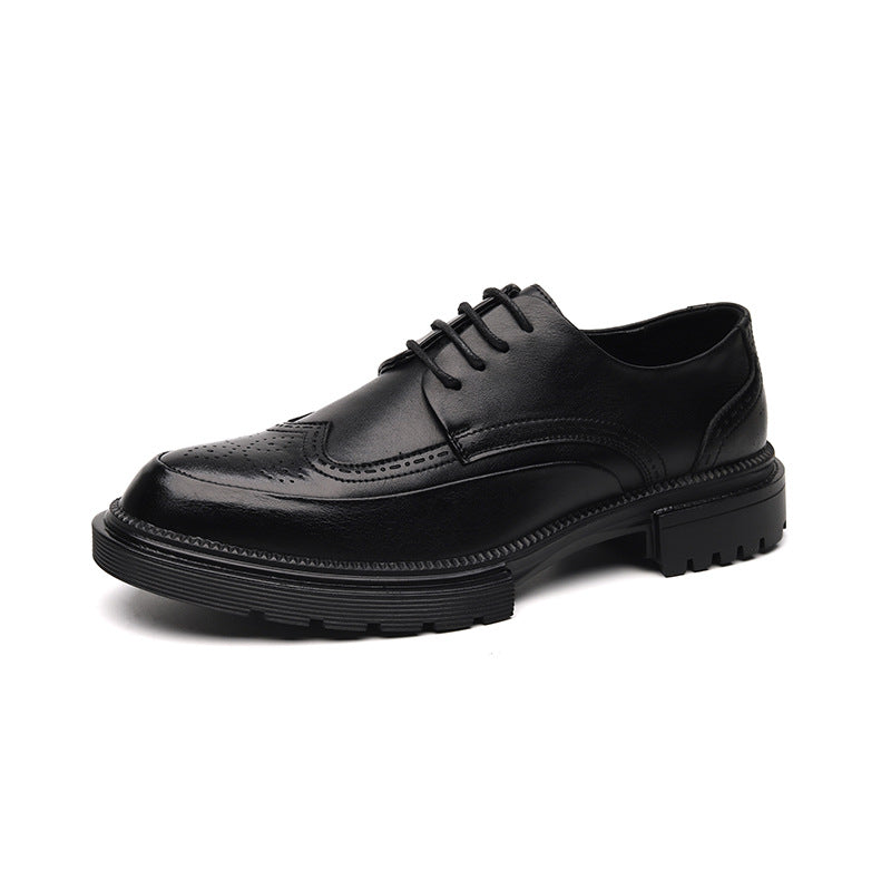 Herren Lederschuhe Brogue mit Plateausohle in Schwarz