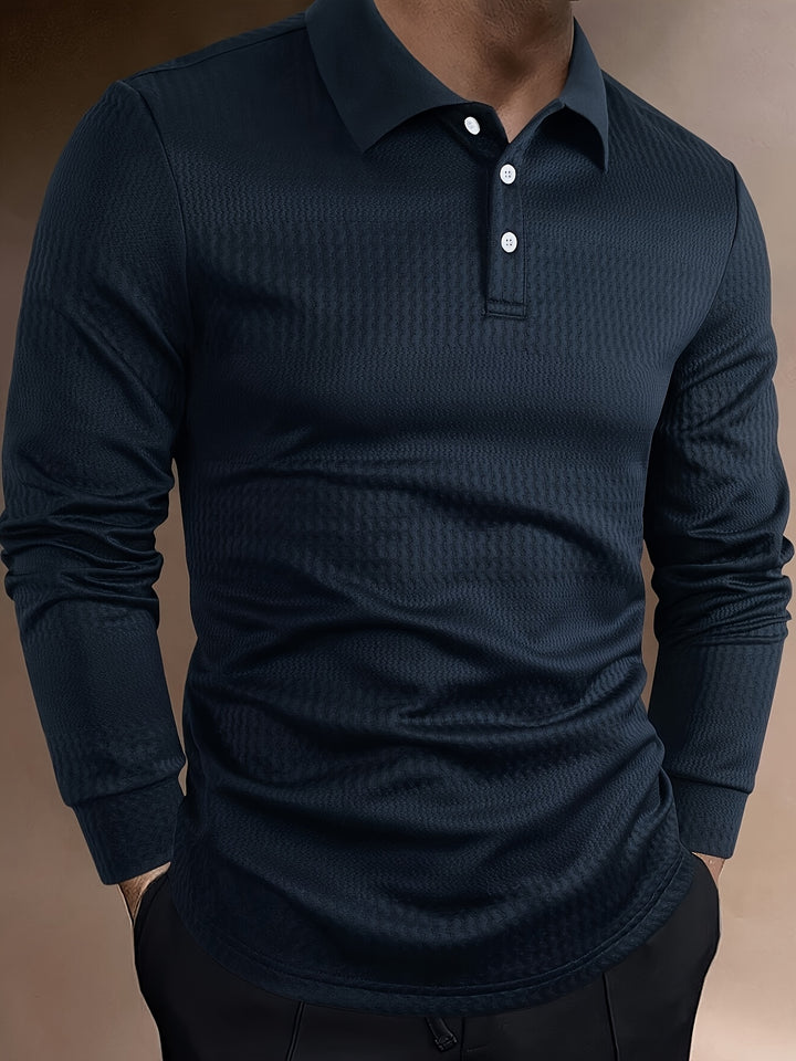 SwissFellas Herren Strick Poloshirt mit Langarm und Rippenstruktur, schmale Passform