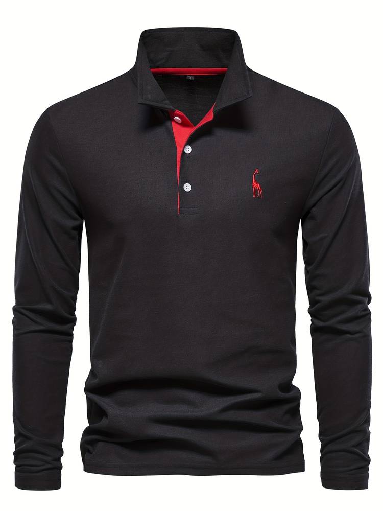 Sweater mit Polokragen und Knopfleiste - schwarz - rot