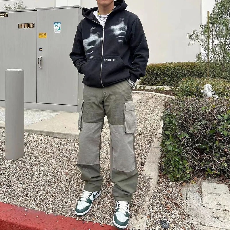 Schwarzer Herren Zip Hoodie mit lockerem Schnitt