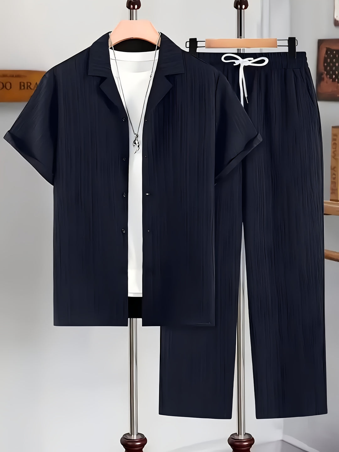 SwissFellas Herren Zweiteiler-Set mit Kurzarmhemd und Hose, reguläre Passform