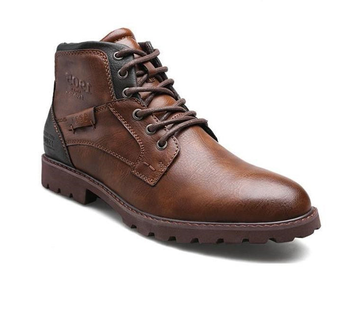 Herren Motorradstiefel in Schwarz und Braun mit Gürtelschnalle