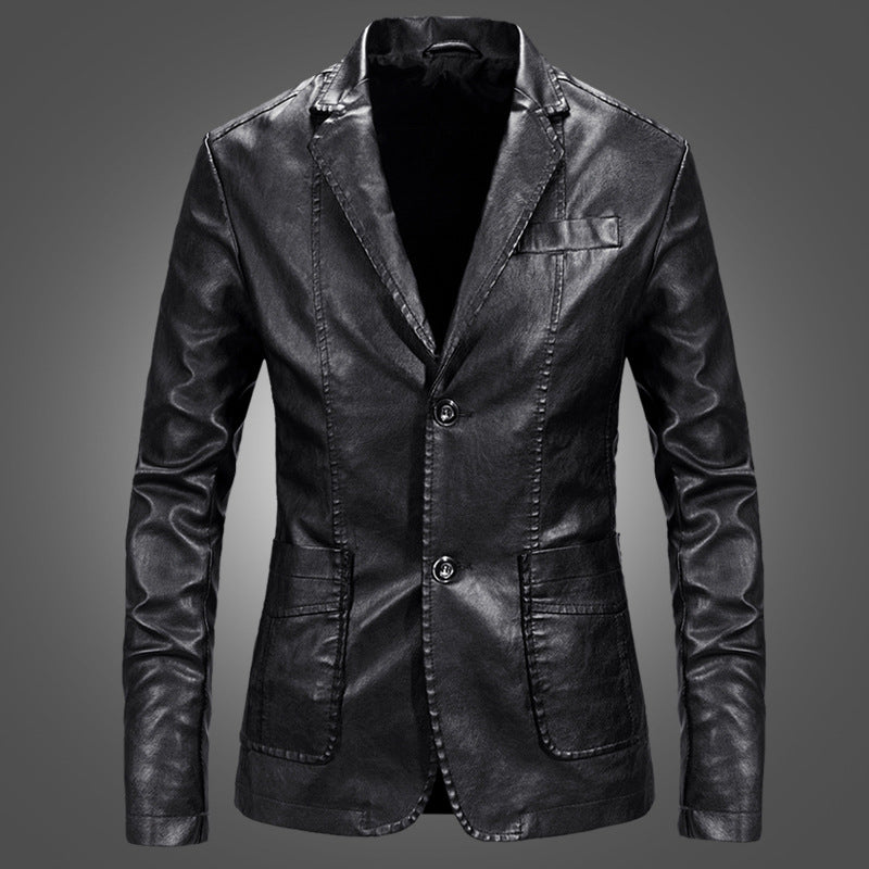 Herren Lederjacke Slim Fit mit Anzugkragen in Schwarz