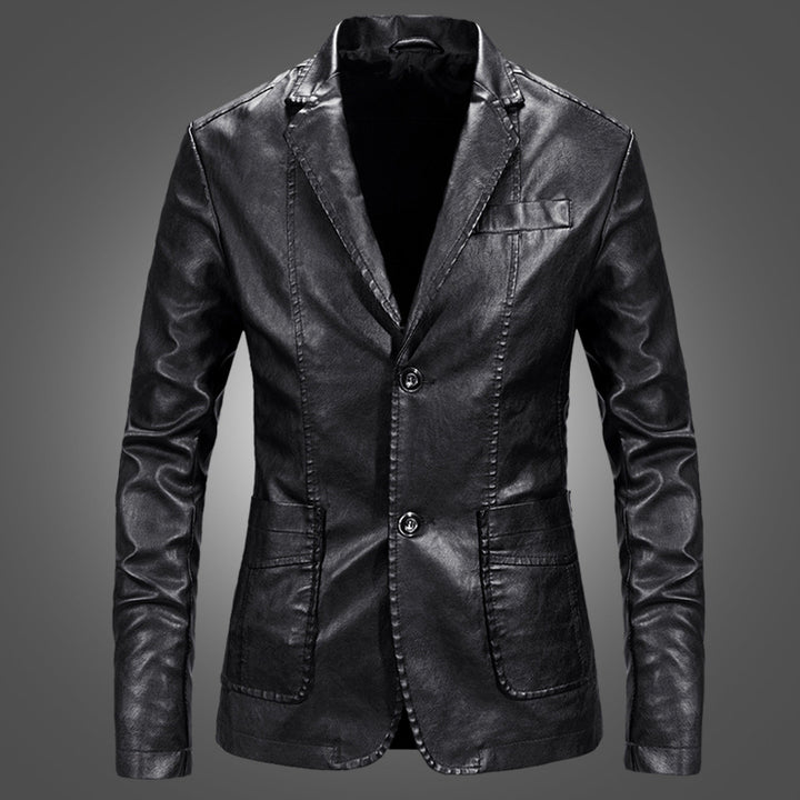 Herren Lederjacke Slim Fit mit Anzugkragen in Schwarz
