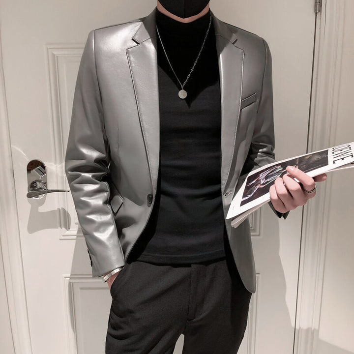 Herren Lederjacke mit Stehkragen in Schwarz im Slim Fit