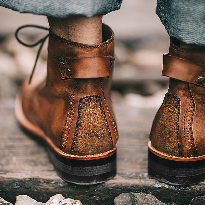 Herren Retro Stiefeletten mit Schnürung in Schwarz