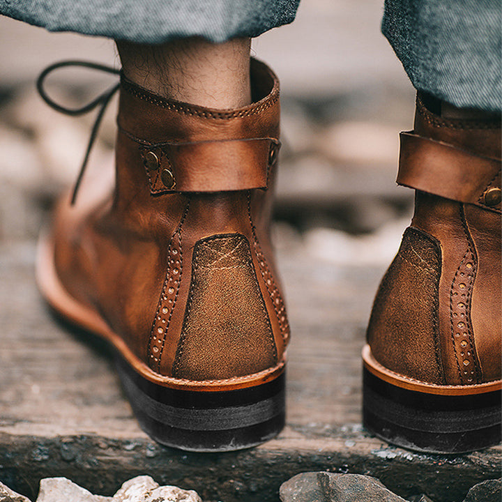 Herren Retro Stiefeletten mit Schnürung in Schwarz