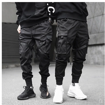 Schwarze Cargohose Herren mit Gummizug und Taschen