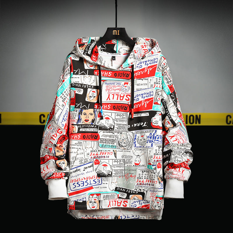 Oversized Hoodie Herren mit Print in Schwarz Rot und Gelb