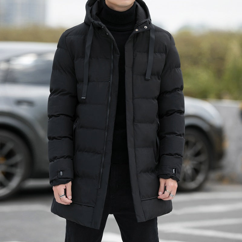 Lange Winterjacke Herren mit Kapuze einfarbig