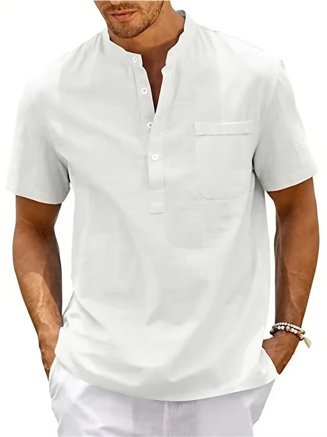 SwissFellas Herren Henley Hemd mit Kurzarm und Stehkragen, reguläre Passform