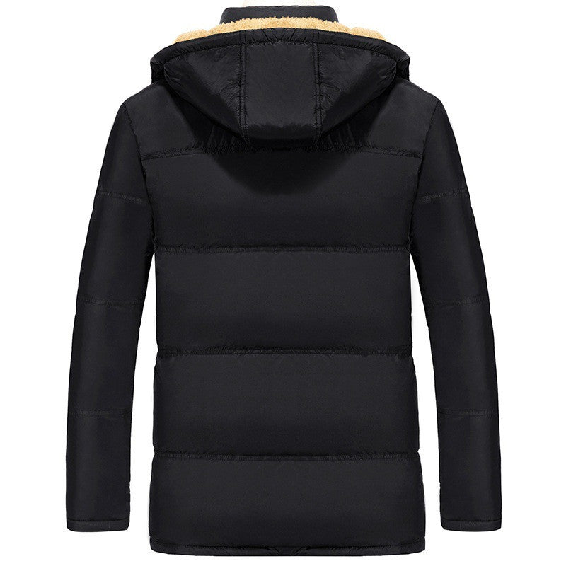Schwarze Winterjacke Herren mit Kapuze und Plüschfutter