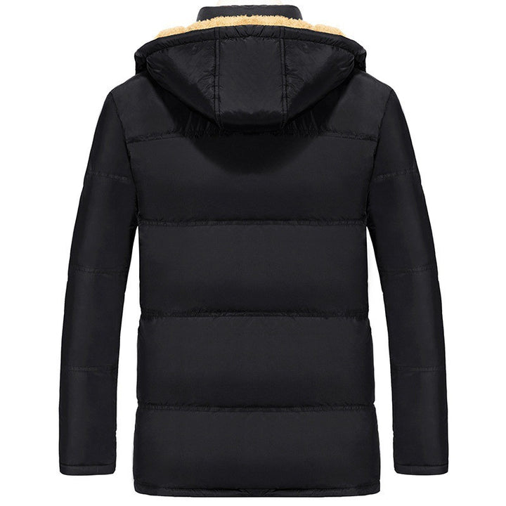 Schwarze Winterjacke Herren mit Kapuze und Plüschfutter