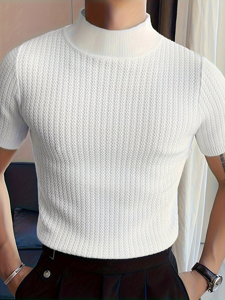 SwissFellas Herren Strick T-Shirt mit Stehkragen, schmale Passform
