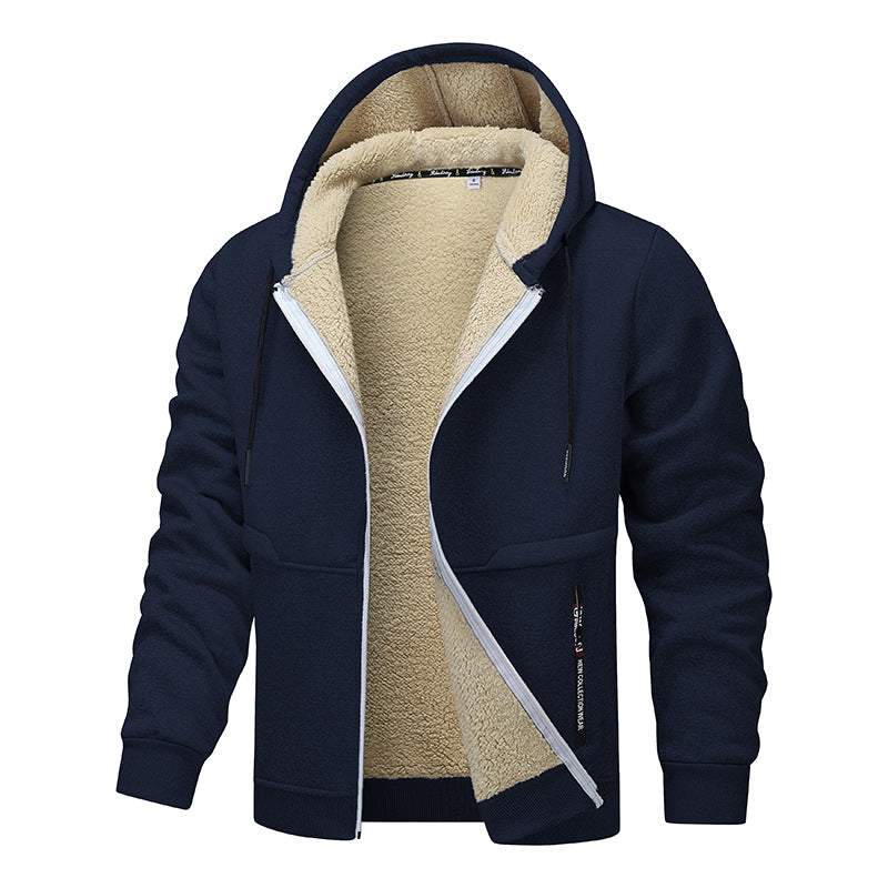Herren Kapuzenjacke mit Sherpa-Futter und Reissverschluss in Schwarz