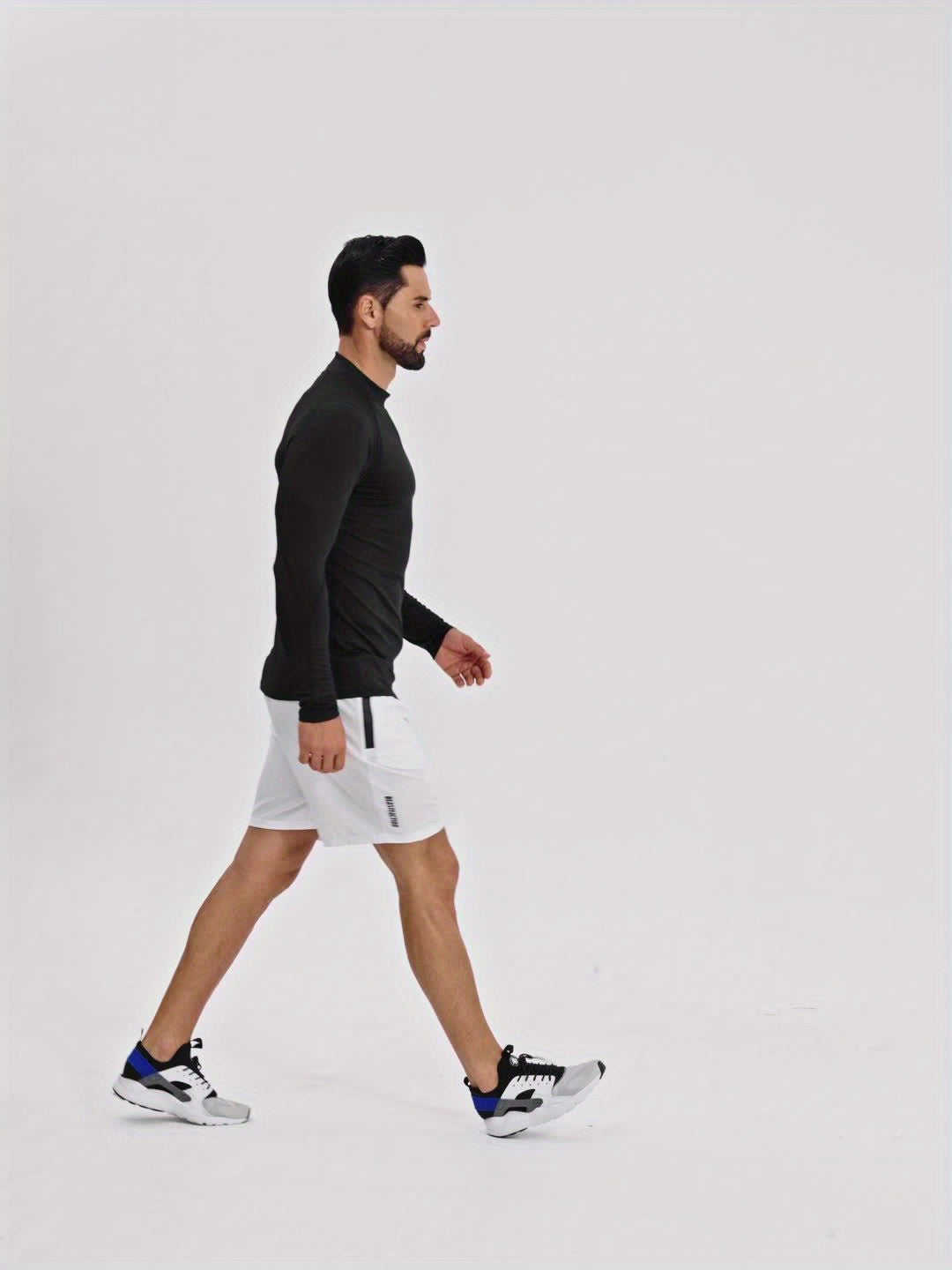 SwissFellas Herren Kompressionsshirt mit Langarm und Stehkragen, schmale Passform