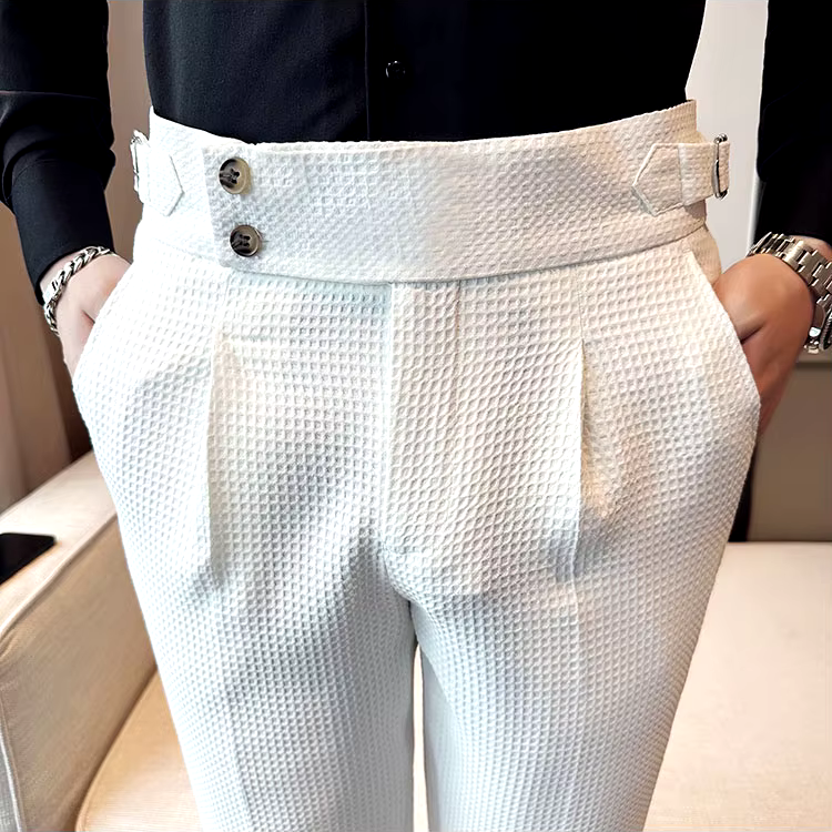 Julian | Herren Strukturhose mit Bundfalten und verstellbarem Bund