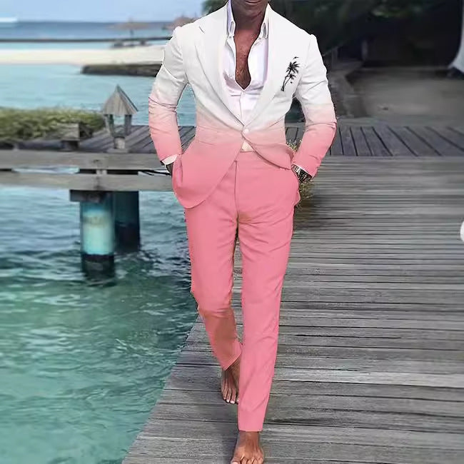 Herren Anzugjacke mit 3D-Muster in Grün, Orange und Pink
