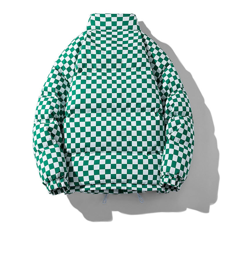 Herren gesteppte Winterjacke mit Karomuster und Stehkragen