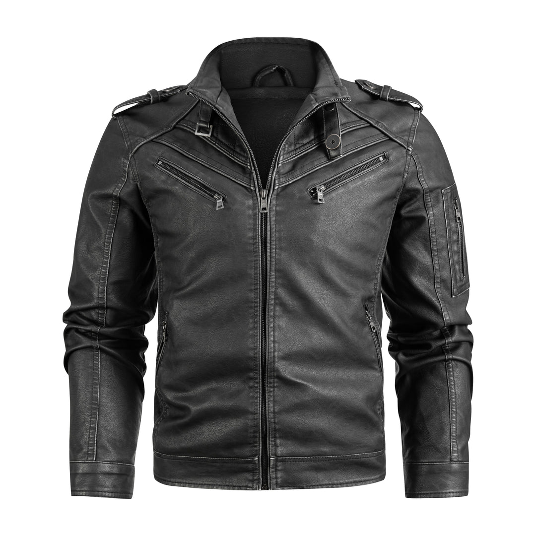 Schwarze Herren Bikerjacke im Vintage-Look Frontansicht