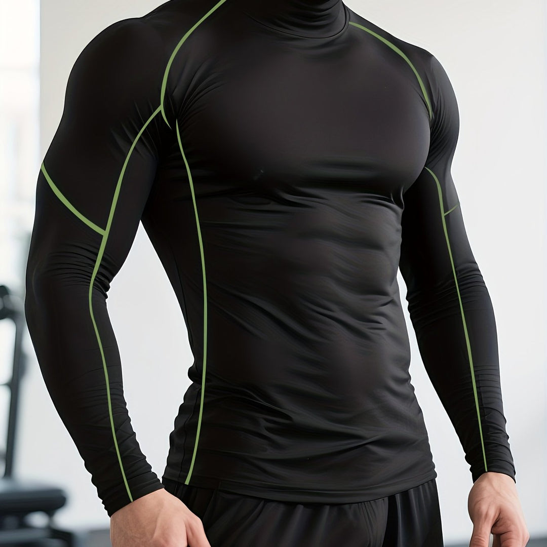 SwissFellas Herren Kompressionsshirt mit Langarm und Stehkragen, schmale Passform