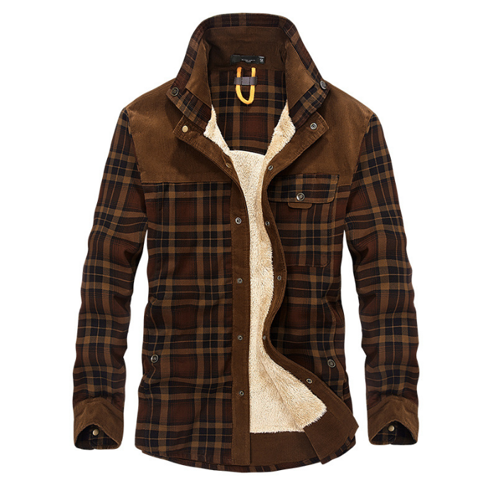Herren Winterjacke kariert aus Baumwolle in Armeegrün