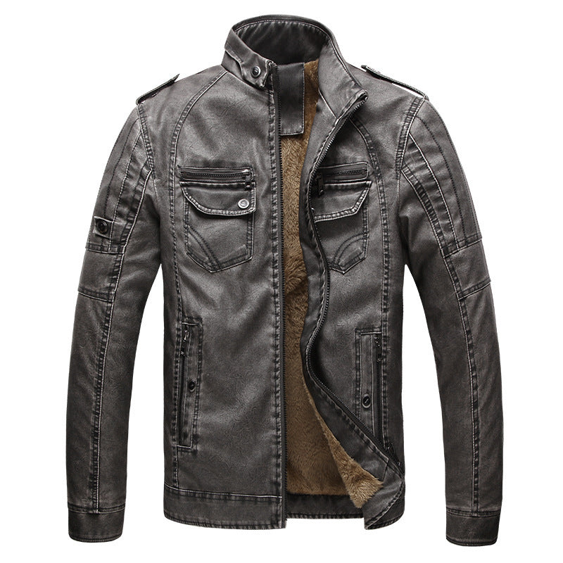 Herren Lederjacke im Retro-Look mit Stehkragen