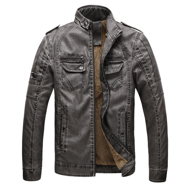Herren Lederjacke im Retro-Look mit Stehkragen