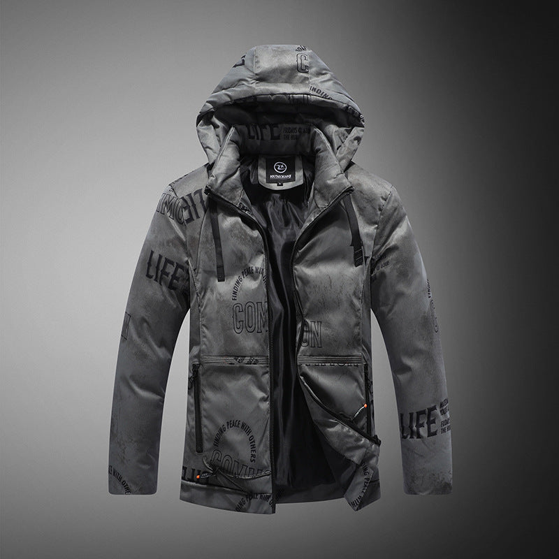 Herren Winterjacke mit Samtmuster in Schwarz Blau und Weiss