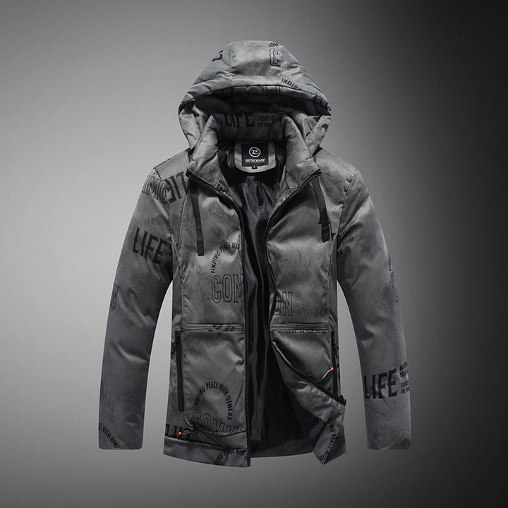Herren Winterjacke mit Samtmuster in Schwarz Blau und Weiss