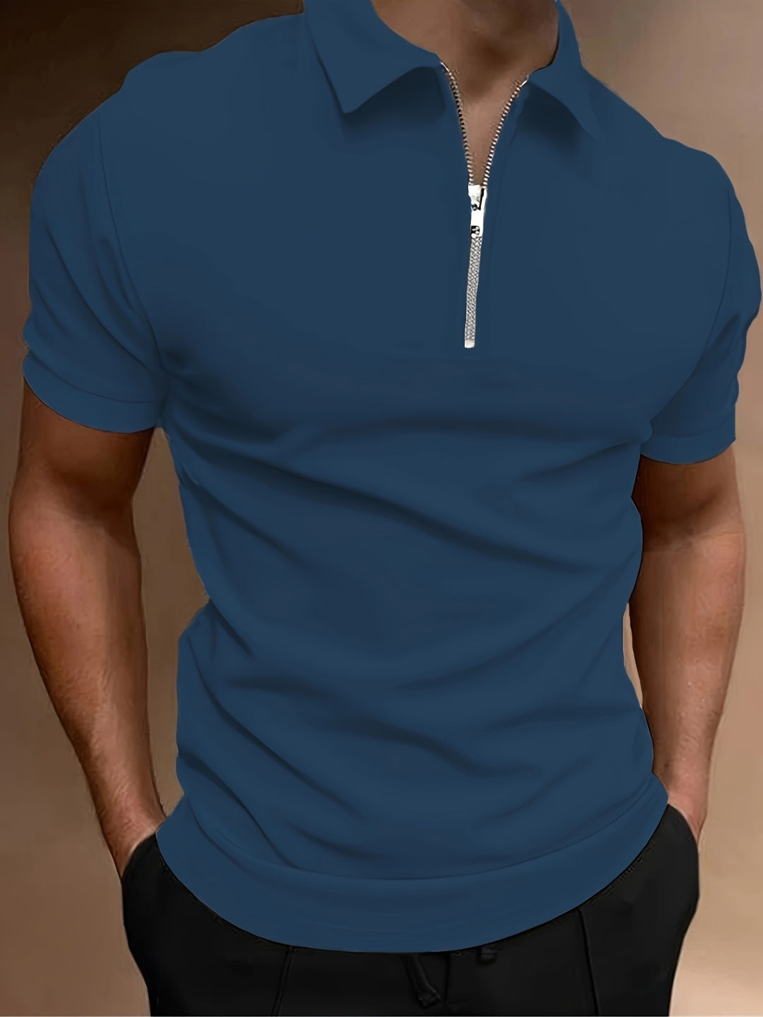 SwissFellas Herren Poloshirt mit Zip und Stehkragen, schmale Passform