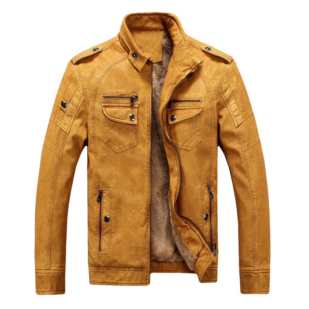 Herren Lederjacke im Retro-Look mit Stehkragen