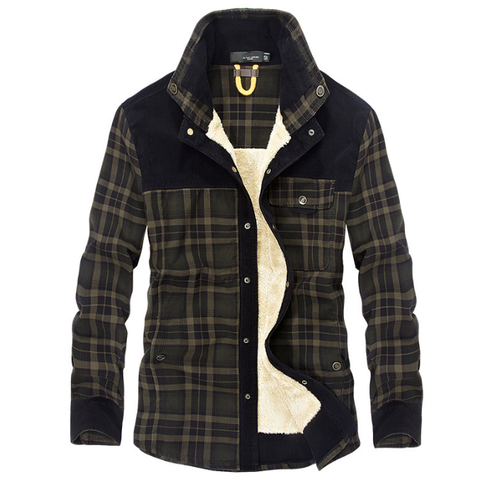 Herren Winterjacke kariert aus Baumwolle in Armeegrün