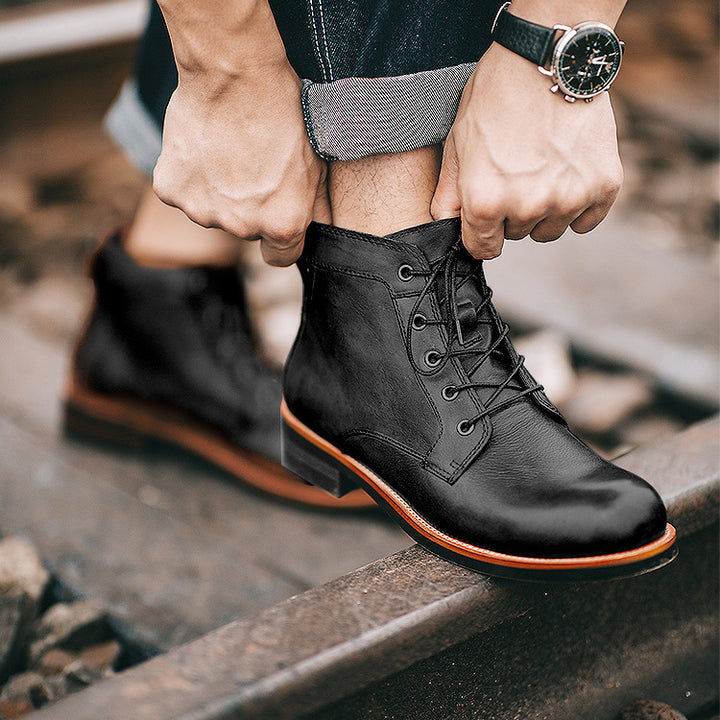 Herren Retro Stiefeletten mit Schnürung in Schwarz
