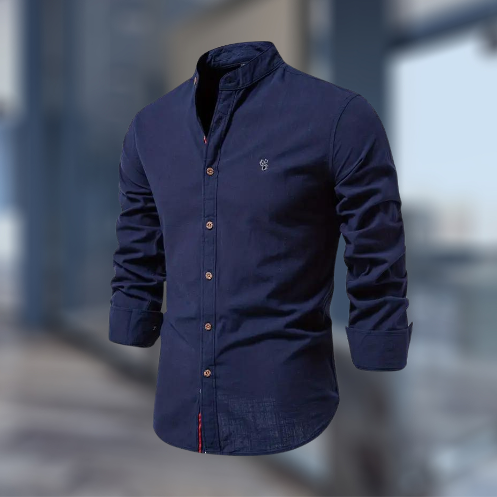 Leon | Men's Long Sleeve Polo Shirt with Stand-Up Collar