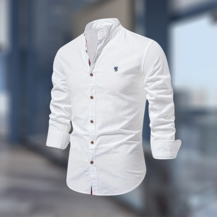 Leon | Men's Long Sleeve Polo Shirt with Stand-Up Collar