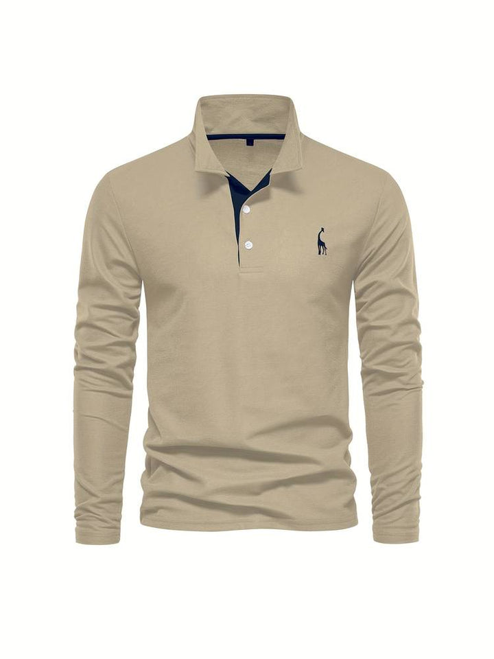 Sweater mit Polokragen und Knopfleiste - beige