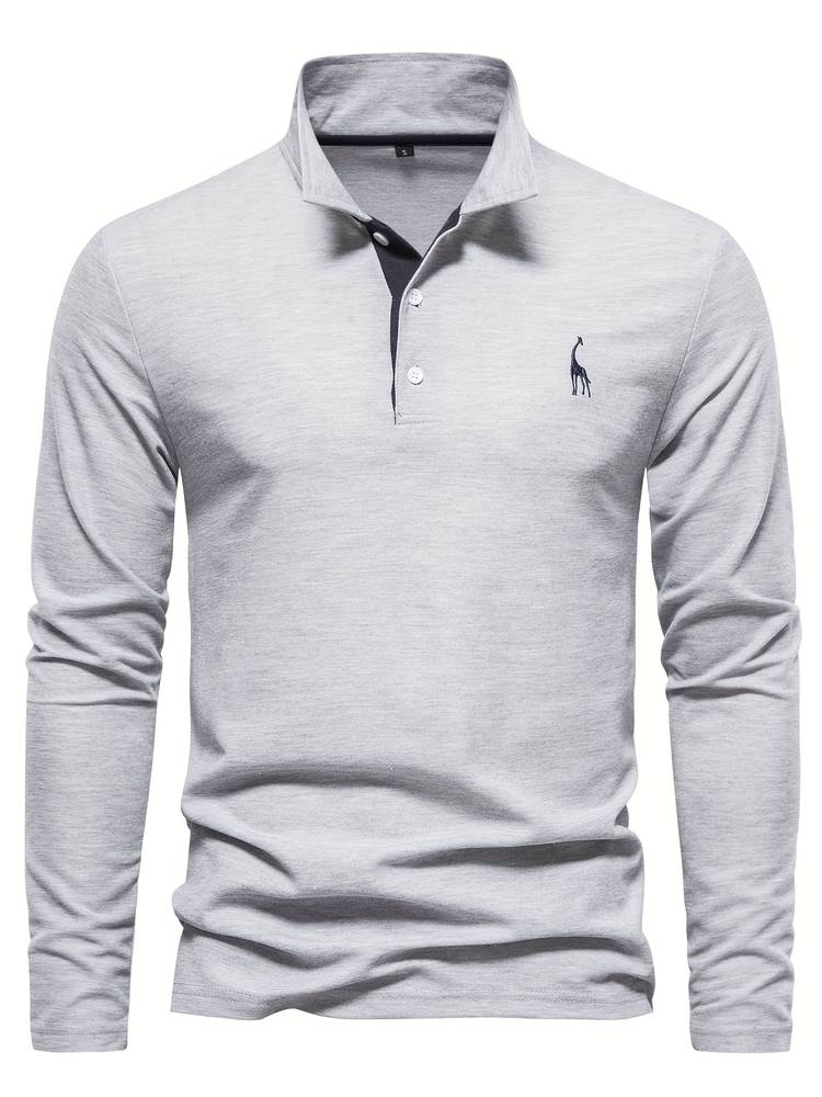 Sweater mit Polokragen und Knopfleiste - grau - dunkelblau