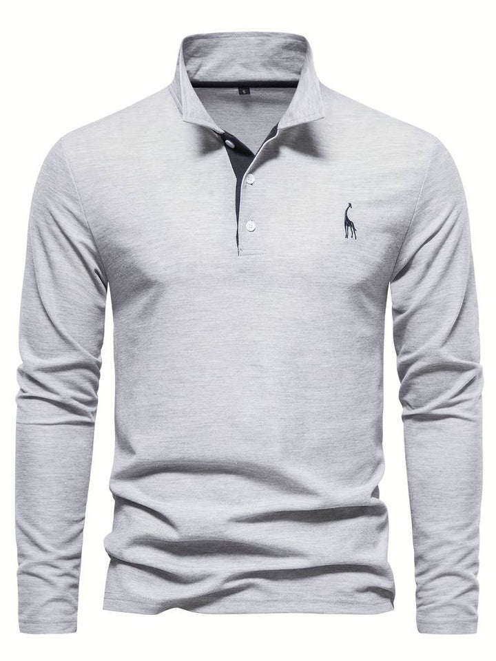 Sweater mit Polokragen und Knopfleiste - grau - dunkelblau