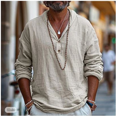 Dirk | Herren Leinenhemd mit Henley-Ausschnitt
