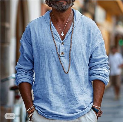 Jeroen | Men's Linen Shirt with Henley Collar