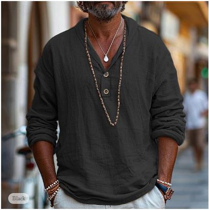 Dirk | Herren Leinenhemd mit Henley-Ausschnitt