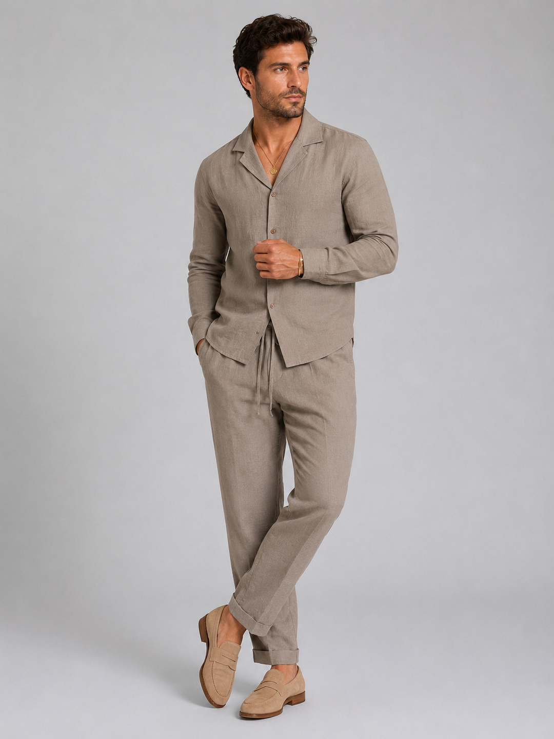 Arthur | Herren Hemd-Hosen-Set im Leinen-Stil mit lockerer Passform