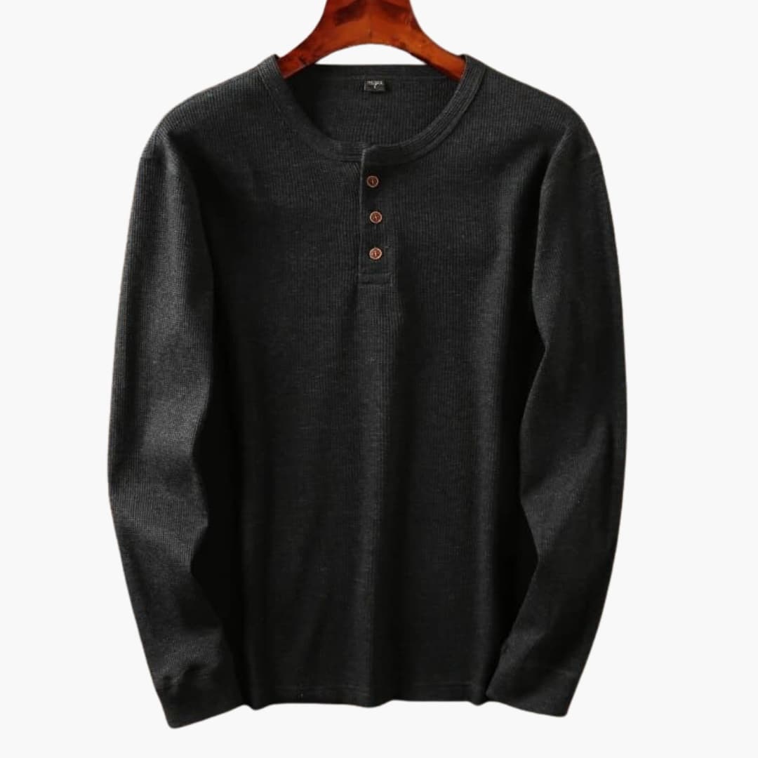 SwissFellas Herren Henley Shirt mit Knopfleiste und langen Ärmeln, reguläre Passform
