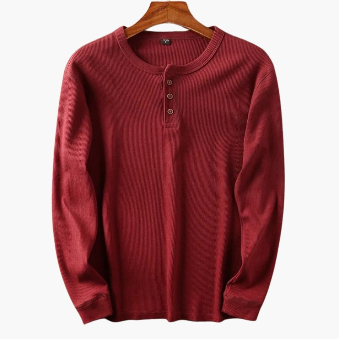 SwissFellas Herren Henley Shirt mit Knopfleiste und langen Ärmeln, reguläre Passform