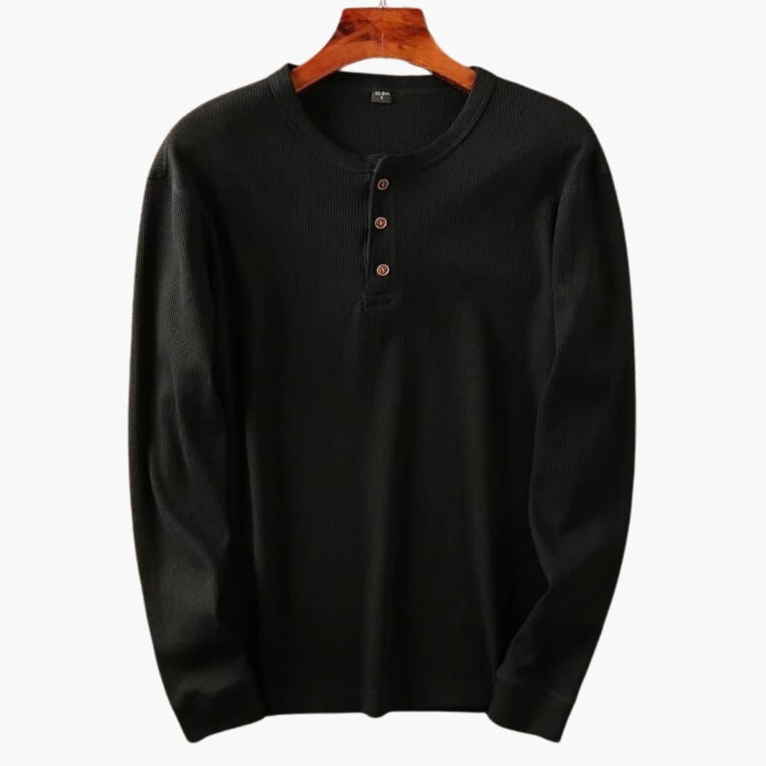 SwissFellas Herren Henley Shirt mit Knopfleiste und langen Ärmeln, reguläre Passform