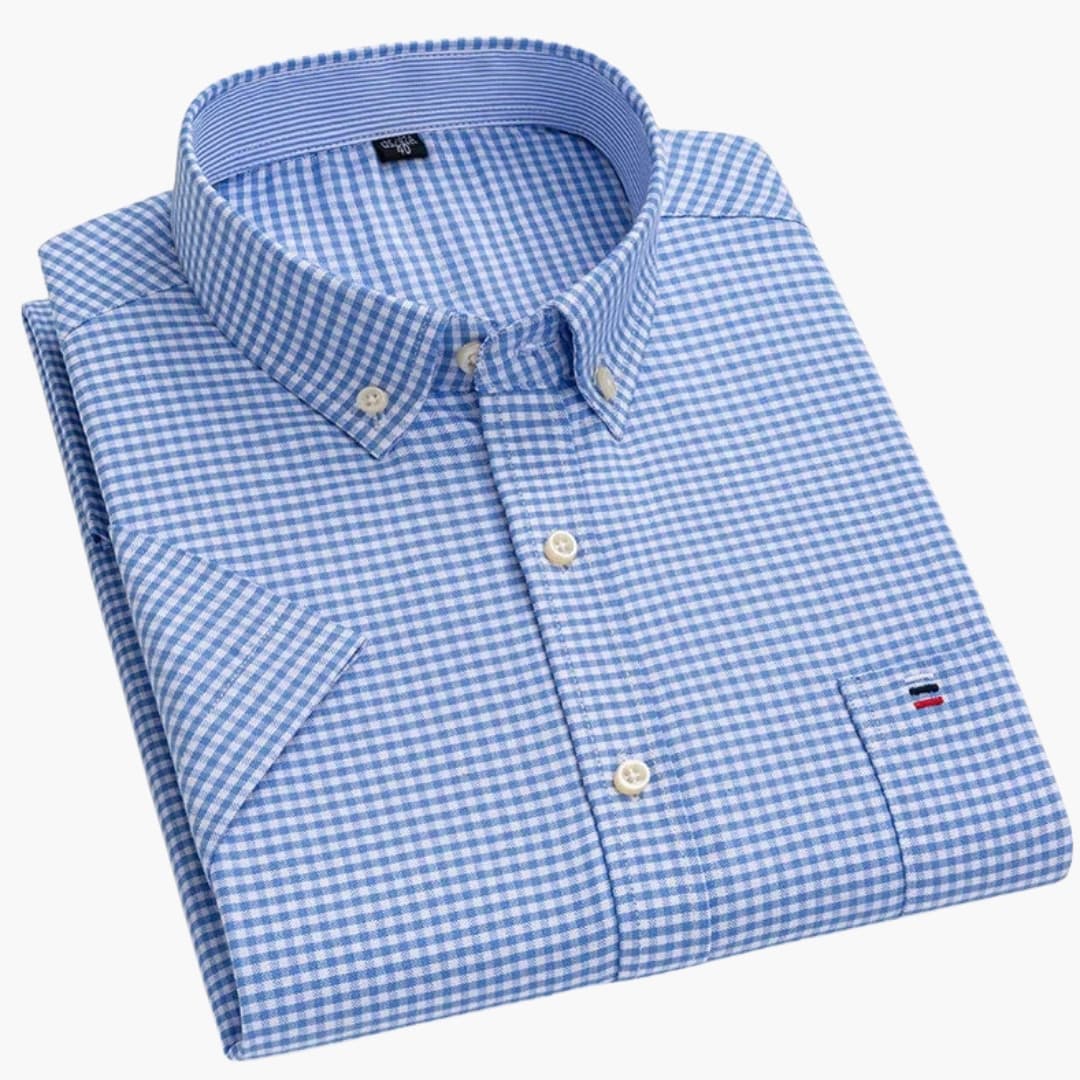 SwissFellas Herren Kurzarmhemd mit Button-Down-Kragen, reguläre Passform